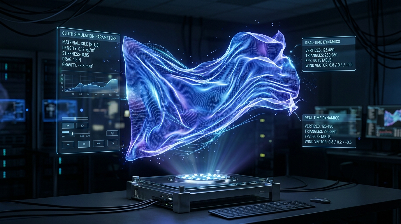 Holographic 3D cloth simulation concept