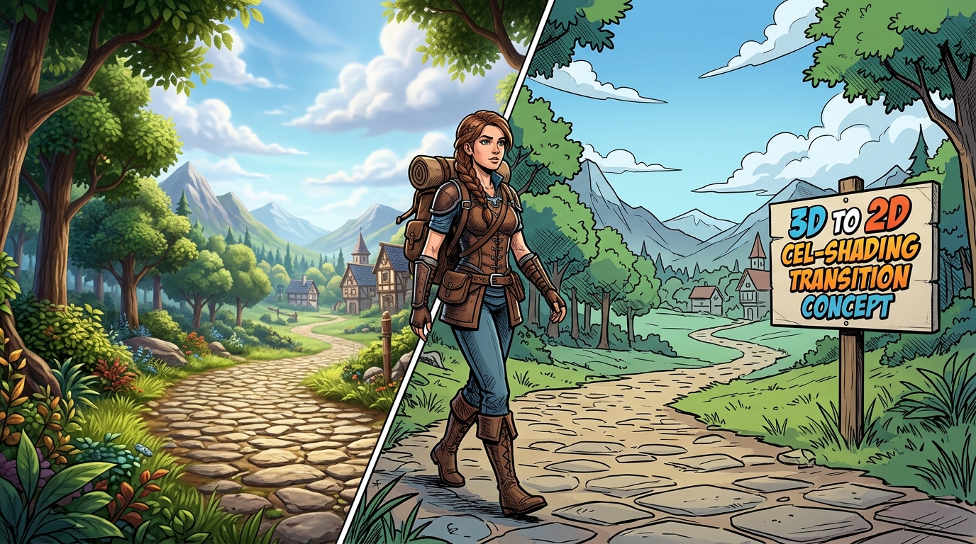 3D to 2D Cel-Shading Transition Concept