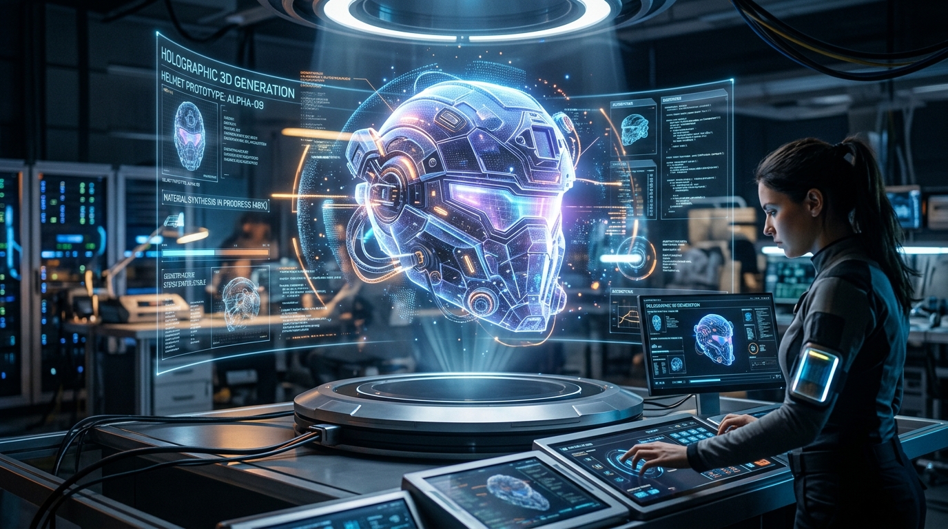 Holographic 3D Sci-Fi Helmet Generation