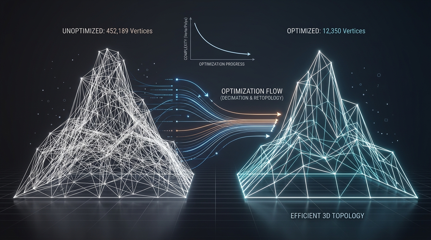 Minimalist 3D wireframe optimization visualization