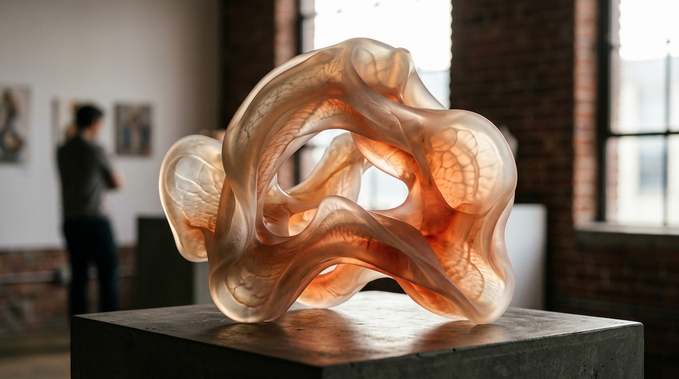 Abstract translucent organic sculpture demonstrating subsurface scattering