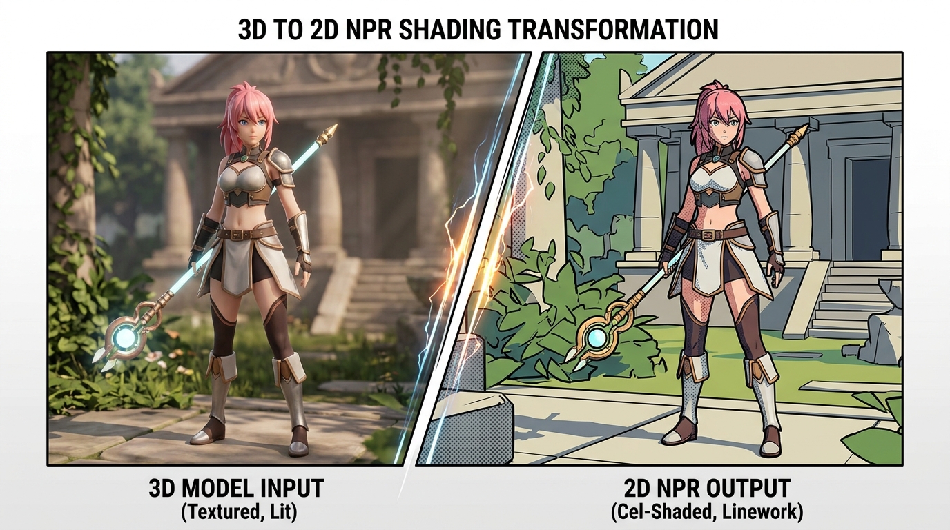 3D to 2D NPR Shading Transformation
