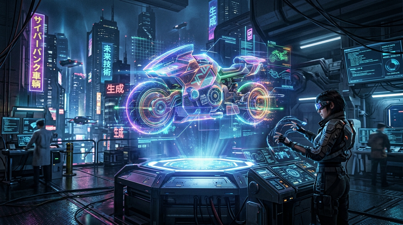 Holographic 3D Cyberpunk Vehicle Generation