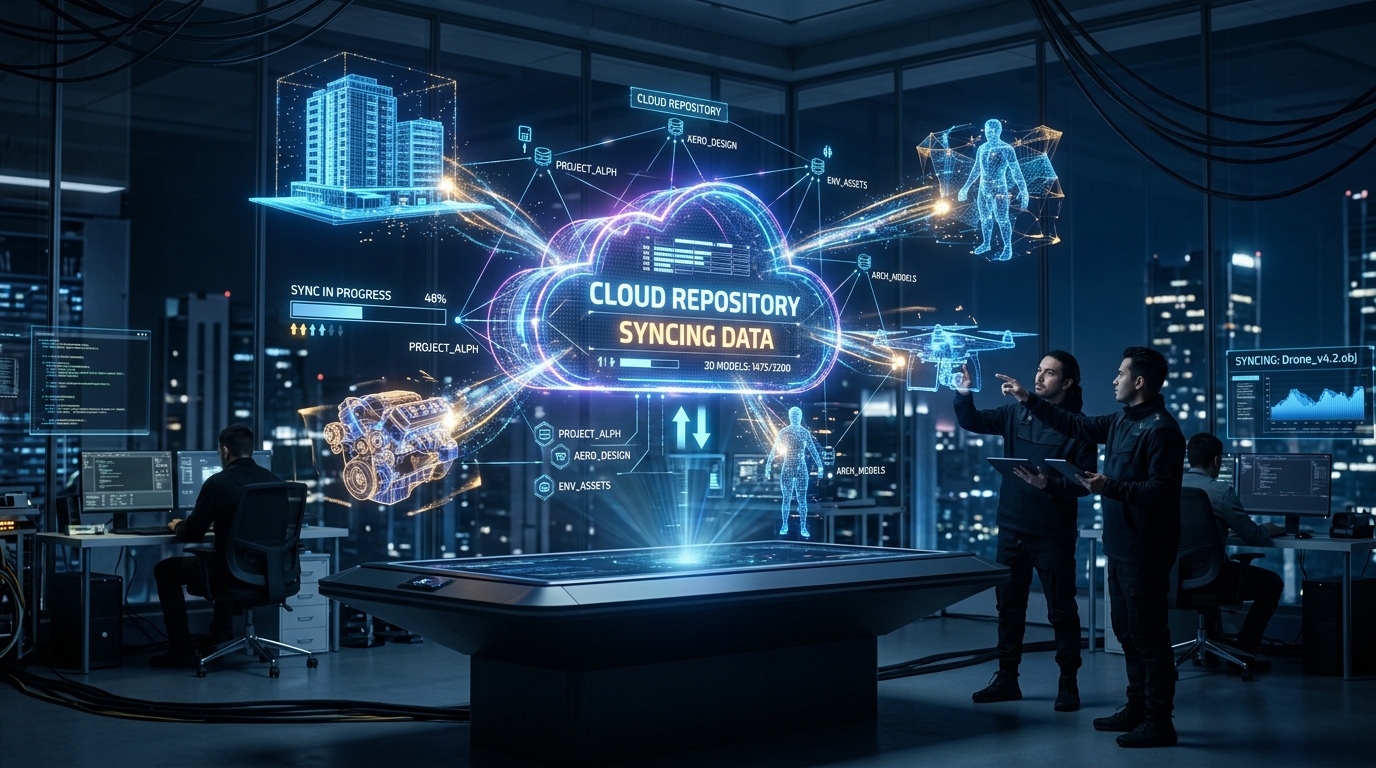 Holographic cloud repository syncing 3D models
